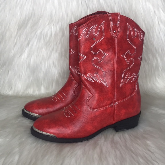 Wonder Nation Red Cowboy Boot Slip On zip ups Size3 Faux  Leather - Picture 9 of 13